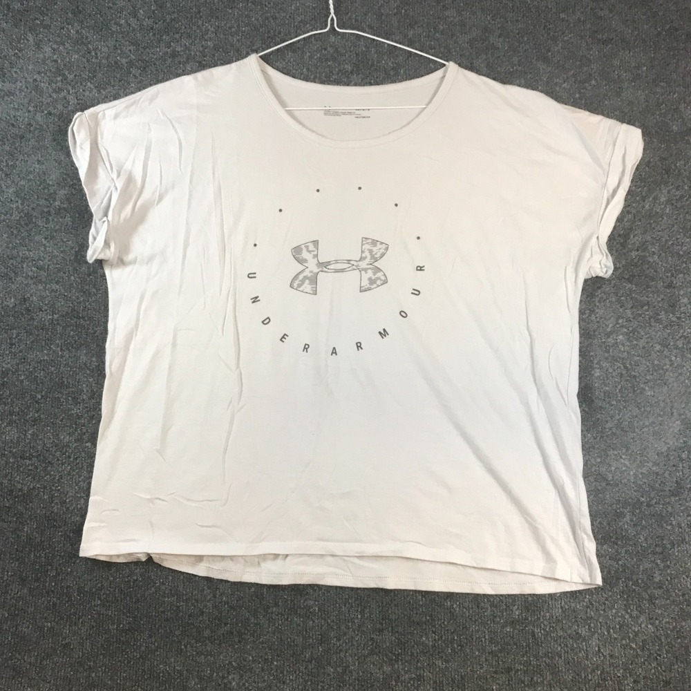 Under Armour Heatgear Shirt Women Large White Good Workout Crew Neck 1347401